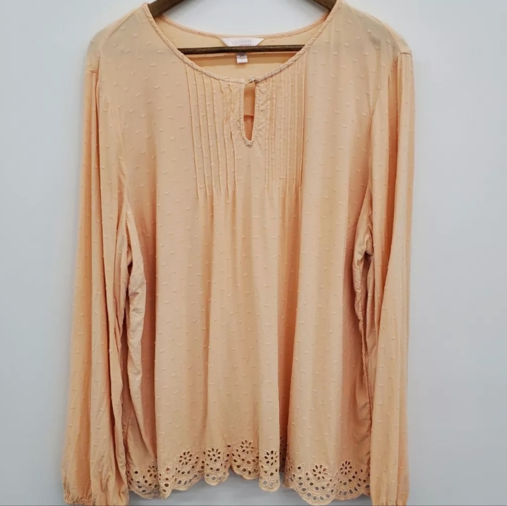 Lauren Conrad Peach long Sleeve Scalloped Eyelet Blouse L